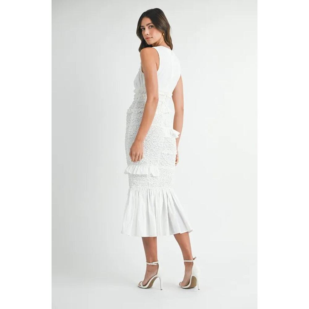 MABLE Ruffled Popcorn Smocked Mermaid Midi Dress - Picture 8 of 10